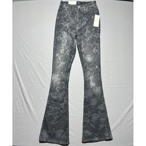 7 Seven For All Mankind Ultra High Rise Skinny Boot Floral Jeans Women 24  Black